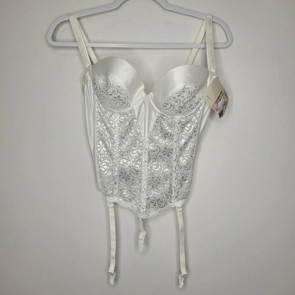 Vintage white lace convertible straps corset old Hollywood boudoir 38a NWT